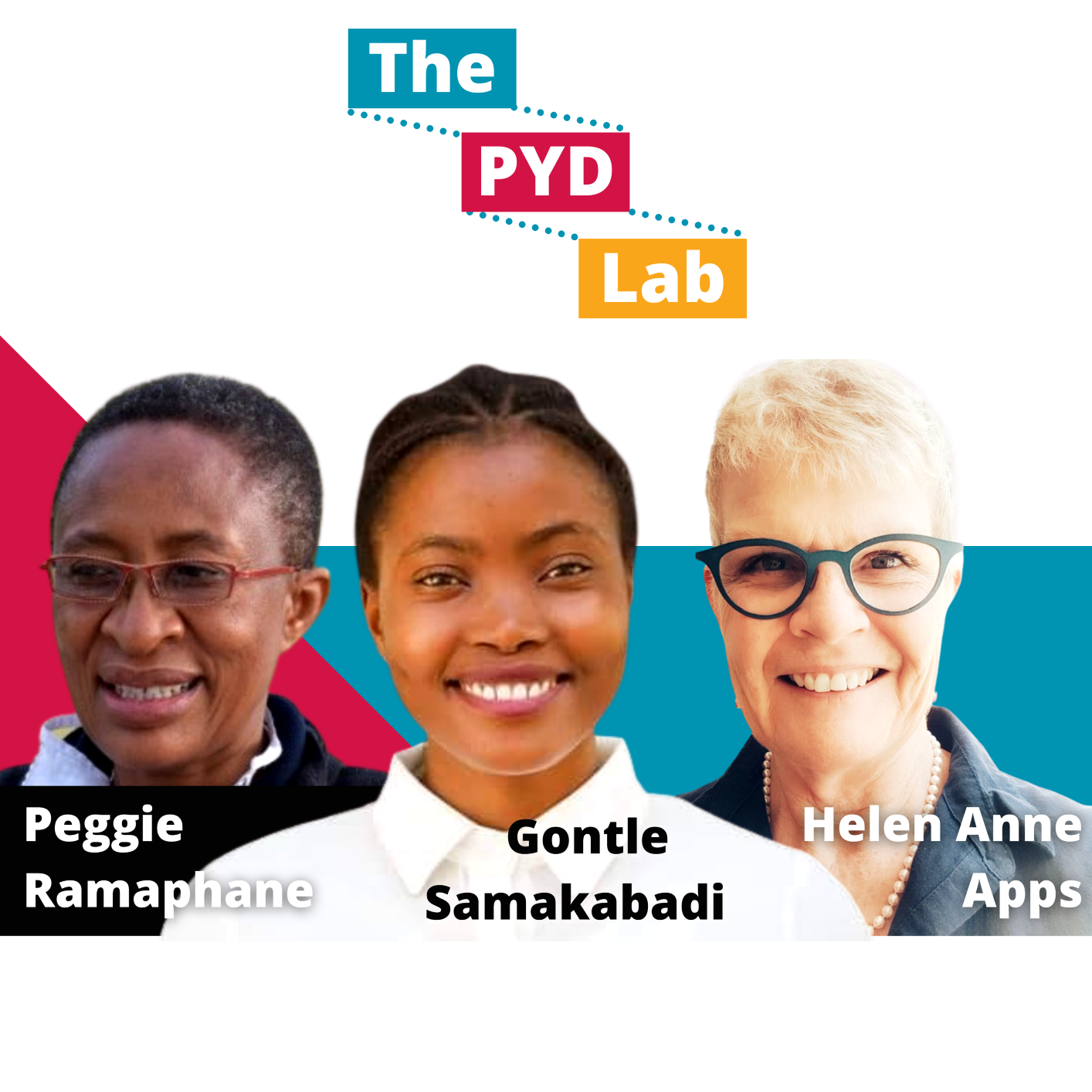a graphic with the PYD Lab image and photos of the 3 speakers with their names listed. 